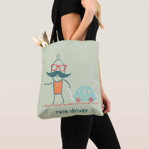 Bolso De Tela Bigote de personaje de piloto de carreras divertid