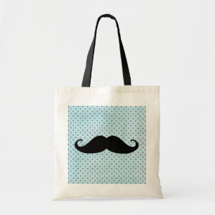 Bolso De Tela Bigote negro divertido en lunares azules verde