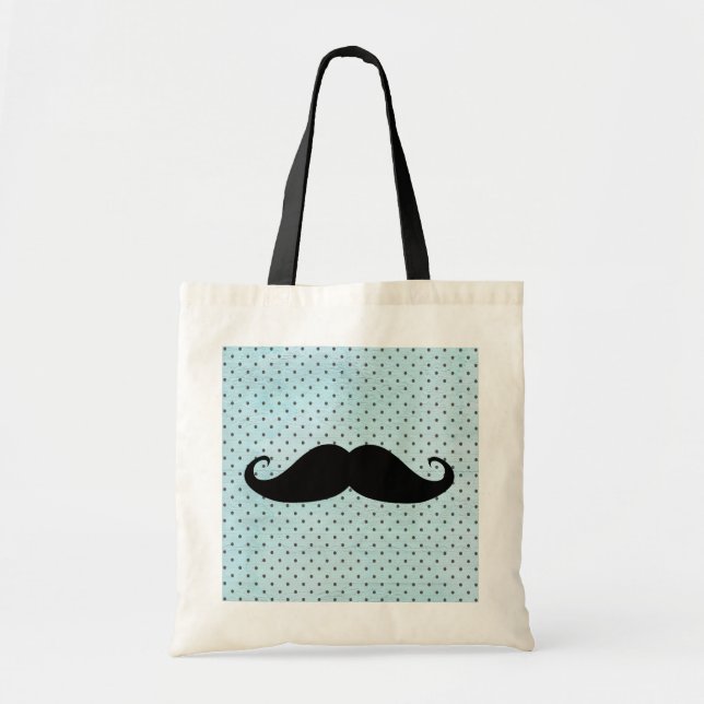 Bolso De Tela Bigote negro divertido en lunares azules verde (Frente)