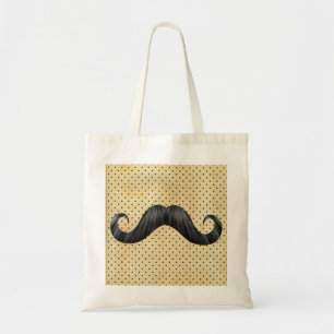 Bolso De Tela Bigote negro divertido en lunares del amarillo del