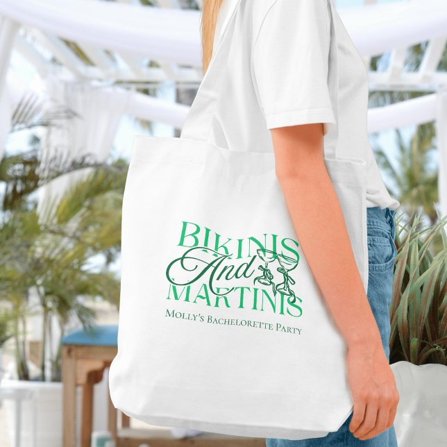 Bolso De Tela Bikinis y Martinis - Partido Bachelorette Personal (Bikinis and Martinis tote bag with modern serif font – perfect for bridal celebrations!)