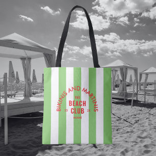 Bolso De Tela Bikinis y Martinis The Beach Club Franja Verde