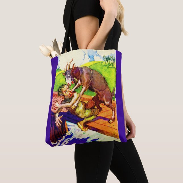 Bolso De Tela billy goat gruff y troll print (Detalle)