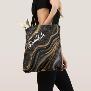 Bolso De Tela Bismillah Alhamdullilah Ágata negra dorada
