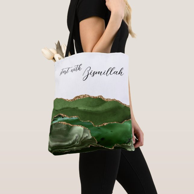 Bolso De Tela Bismillah Alhamdullilah Ágata Verde (Detalle)