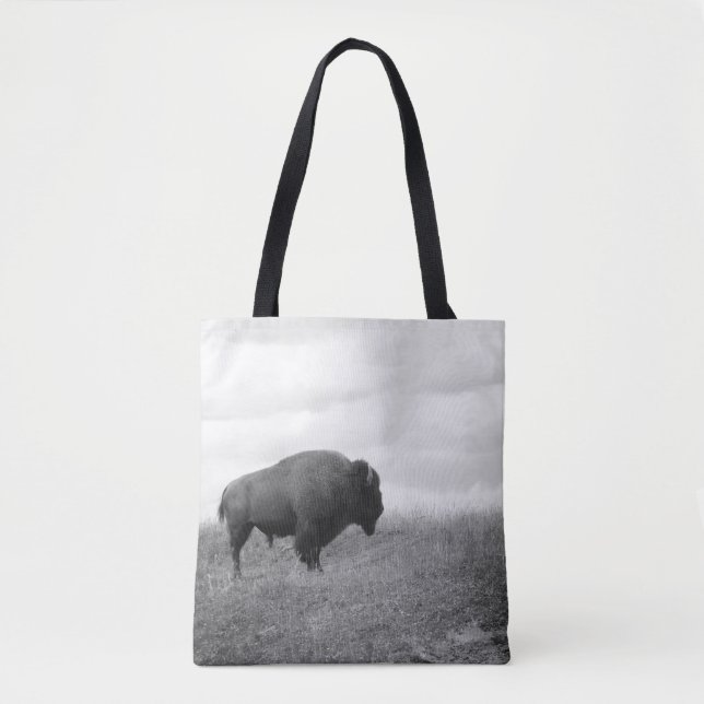 Bolso De Tela Bison blanco y negro en una colina (Anverso)