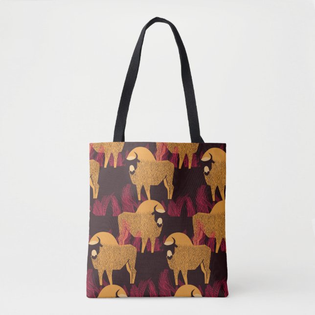 Bolso De Tela Bison in a field in high grass seamless pattern (Anverso)