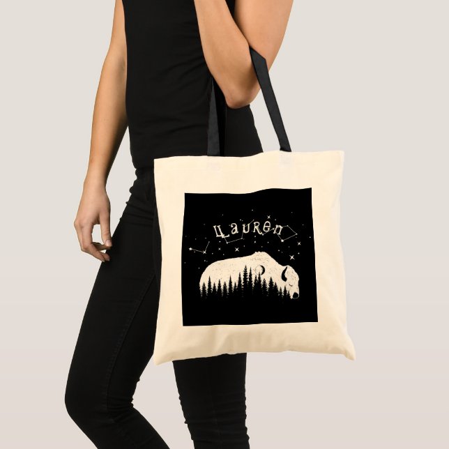 Bolso De Tela Bison Moon Wood Stars Galaxy Gray Trekking Travel (Anverso (producto))