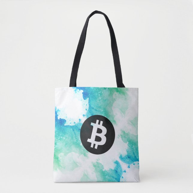 Bolso De Tela Bitcoin Watercolor (Style 5 - Wave Rider) (Anverso)