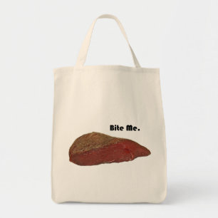 Bolso De Tela Bite Me Funny Steak Beef Pun Chiste