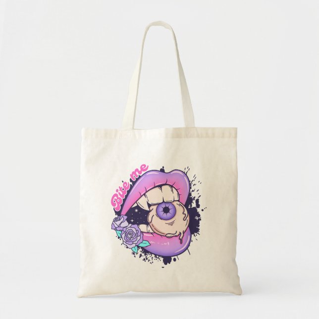 Bolso De Tela Bite Me Pink Halloween Litros (Frente)