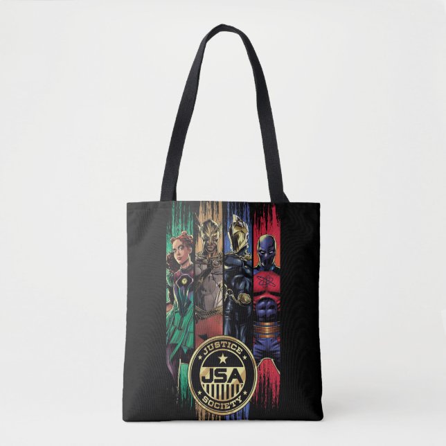 Bolso De Tela Black Adam Justice Society Heroes In Stripes (Anverso)