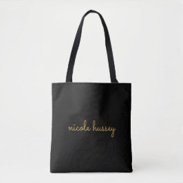 Bolso De Tela Black and Gold Script  | Stylish Monogram Modern