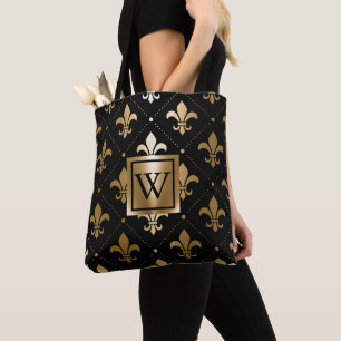 Bolso De Tela Black and Golden Fleur-de-lis