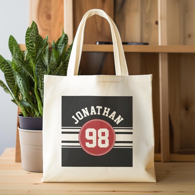 Bolso De Tela Black and Red Sports Jersey Custom Name Number (Custom Tote Bag)