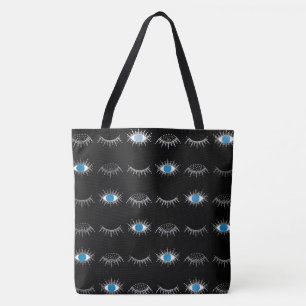 Bolso De Tela Black and Silver Blue Evil Eye Eyelashes Nazar Mat
