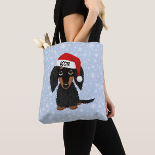 Bolso De Tela Black and Tan Dachshund Santa Personalizado