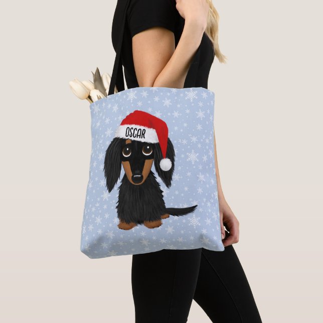 Bolso De Tela Black and Tan Dachshund Santa Personalizado (Detalle)