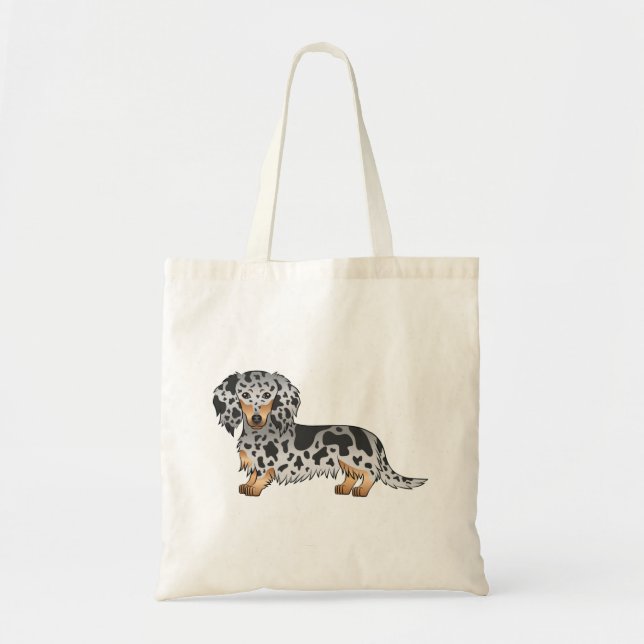 Bolso De Tela Black And Tan Dapple Long Hair Dachshund Dog (Frente)