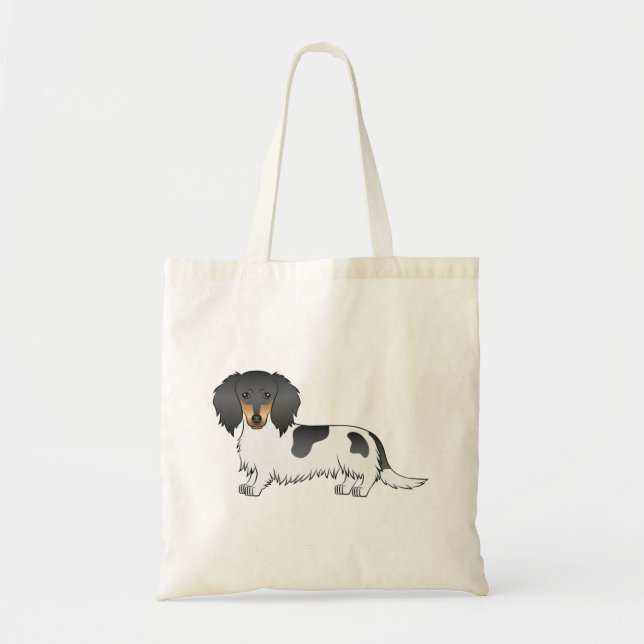 Bolso De Tela Black And Tan Piebald Long Hair Dachshund Dog (Frente)