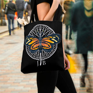 Bolso De Tela Black and White Modern Monogram Butterfly