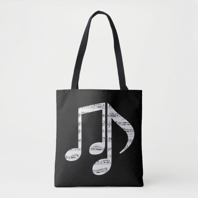 Bolso De Tela Black and White Music Notes (Anverso)
