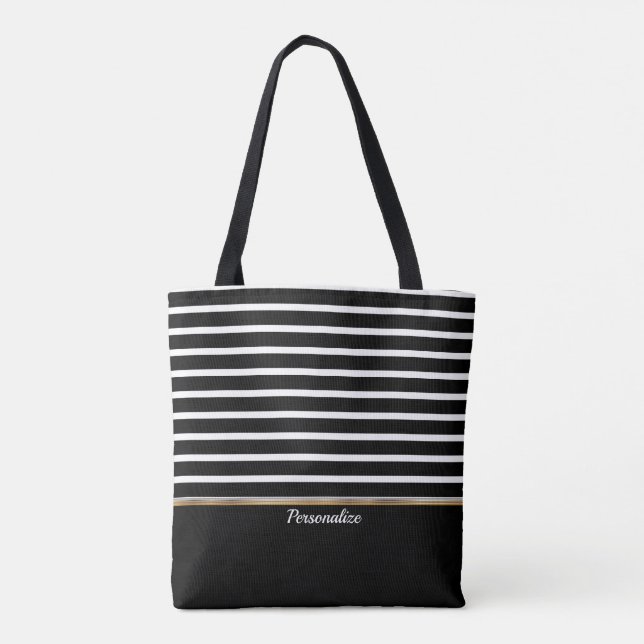 Bolso De Tela Black and White Striped - Customize (Reverso)