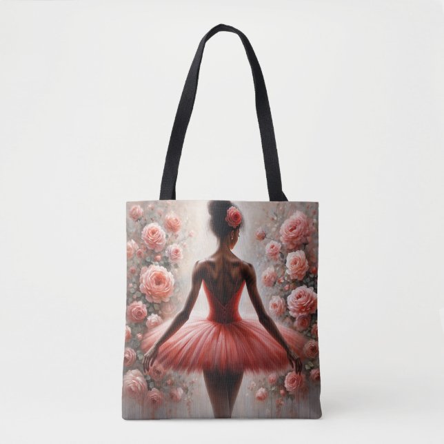 Bolso De Tela Black Ballerina in Red Tutu with Roses Afrocentric (Anverso)