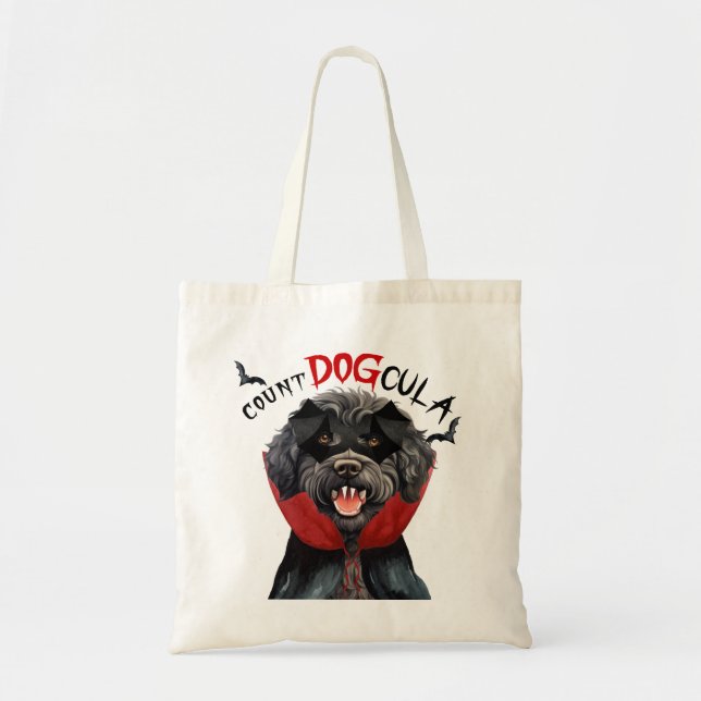 Bolso De Tela Black Barbet Vampiro perro truco o trata Halloween (Frente)