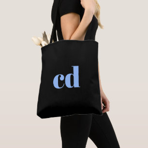 Bolso De Tela Black blue monogram initials elegant modern