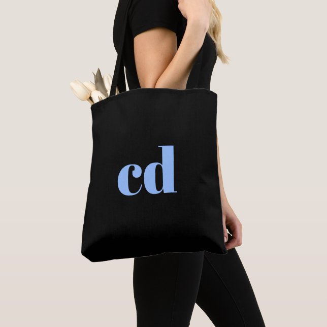 Bolso De Tela Black blue monogram initials elegant modern (Detalle)