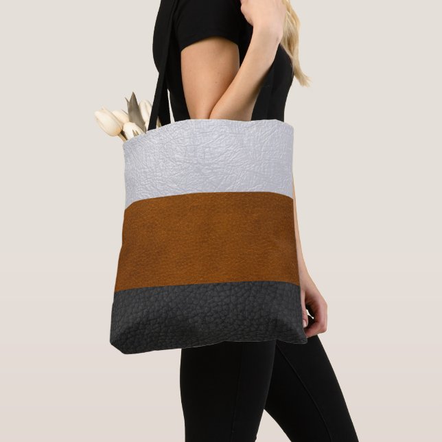 Bolso De Tela Black, Brown, White Faux Leather - Tote Bag (Detalle)