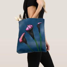 Bolso De Tela Black Calla Lilies Pink Center
