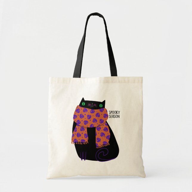 Bolso De Tela Black Cat Fall Season Halloween Spookone Cute (Frente)