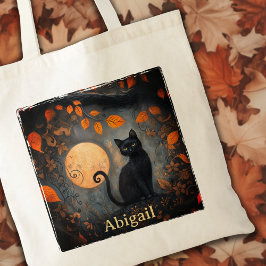 Bolso De Tela Black Cat Halloween Full Moon Art Nouveau
