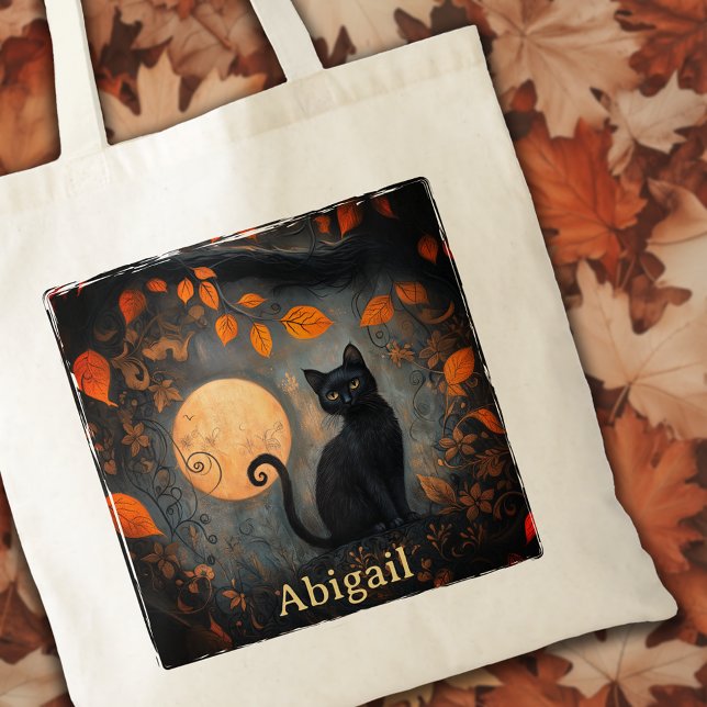 Bolso De Tela Black Cat Halloween Full Moon Art Nouveau (Black Cat Halloween Full Moon Art Nouveau Tote Bag)