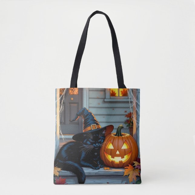 Bolso De Tela Black Cat Halloween Pumpkin Carving Party (Anverso)