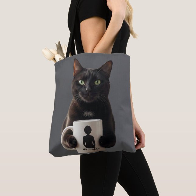 Bolso De Tela Black Cat "MY HUMAN" Tote Bag - Funny Canvas Tote (Detalle)