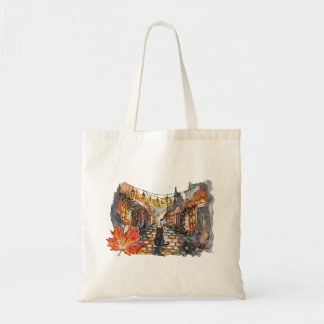 Bolso De Tela Black Cat Village Road Halloween Watercolor