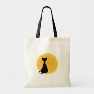 Bolso De Tela Black Cat & Yellow Moon Halloween Art