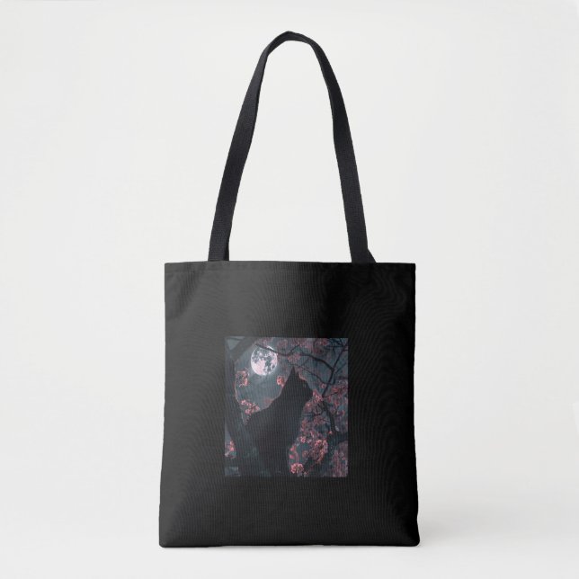 Bolso De Tela Black Cat's Watch_ Sakura y Crimson Moon (Anverso)