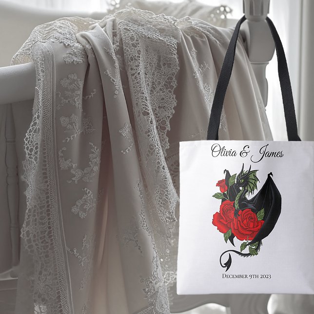 Bolso De Tela Black Dragon Red Roses Fantasy (Subido por el creador)