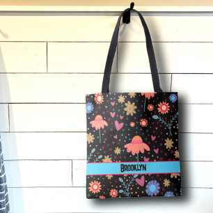 Bolso De Tela Black Floral Fun Boho Inespirivilidad Tote Bag