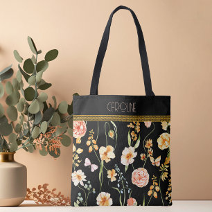 Bolso De Tela Black Floral Grace Trendy Stylish Cute Tote Bag