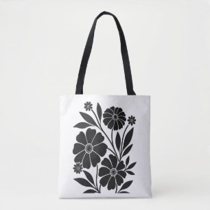 Bolso De Tela Black Flower Art Botanical MinimalistaDiseño Flora