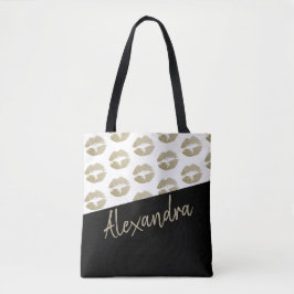 Bolso De Tela Black Gold Lips Kiss Patrón moderno personalizado