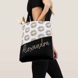 Bolso De Tela Black Gold Lips Kiss Patrón moderno personalizado