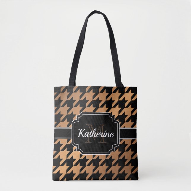 Bolso De Tela Black & Golden Houndstoth (Anverso)