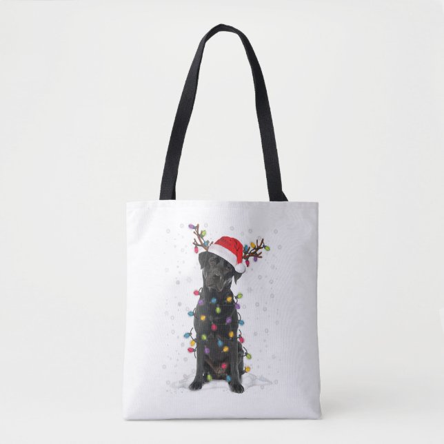 Bolso De Tela Black Lab Labrador Árbol de Navidad Luz Pajama Per (Anverso)