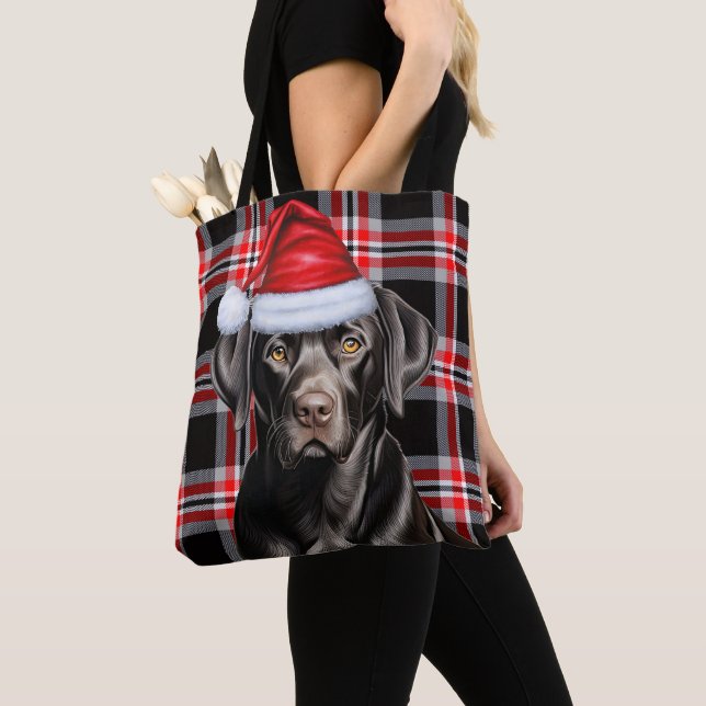 Bolso De Tela Black Labrador Christmas Dog Seasonal Plaid (Detalle)